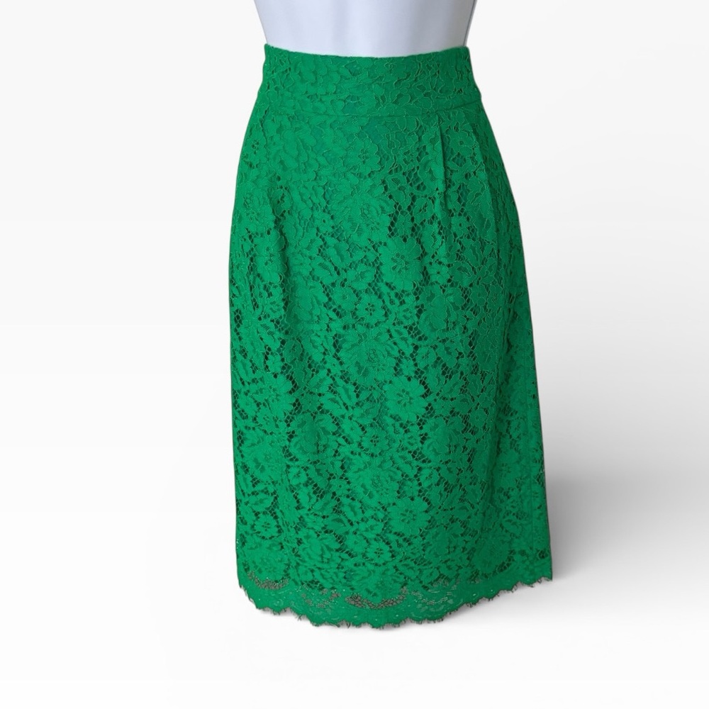 NWT J. Crew Lace straight Midi skirt 6 Green Pencil lined New with tags